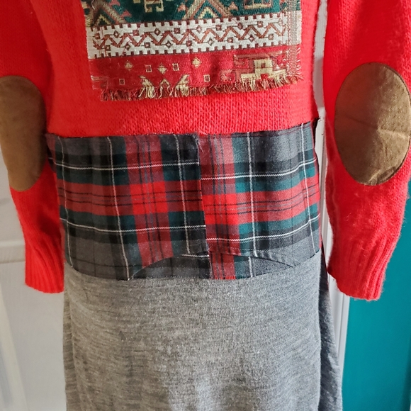 Handmade upcycled lagenlook sweater tartan plaid dress OOAK Small-Large - Picture 5 of 12